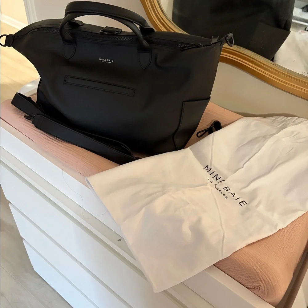 Black Mina Baie diaper bag Full vegan leather